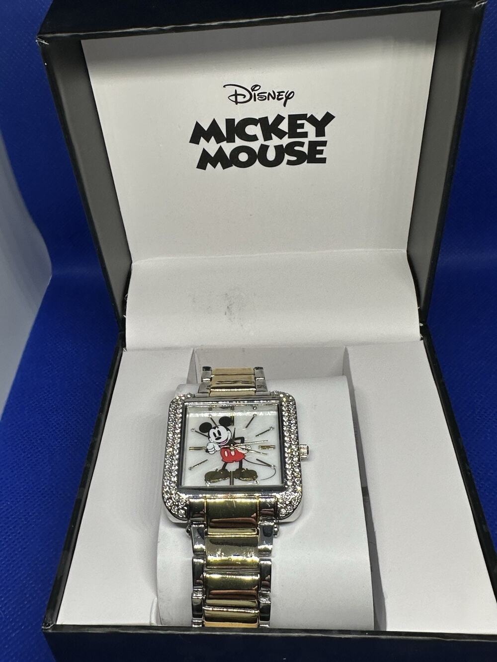 Disney Mickey Mouse Watch Two Tone Crystal Bezel Bracelet NEW in Box
